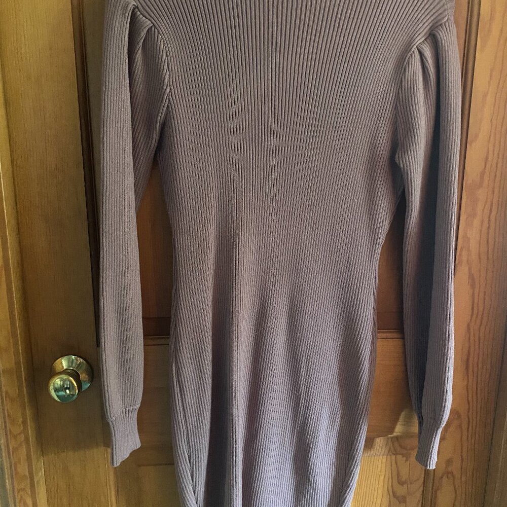 TAUPE BODYCON SWEATER DRESS, MID THIGH LENGTH